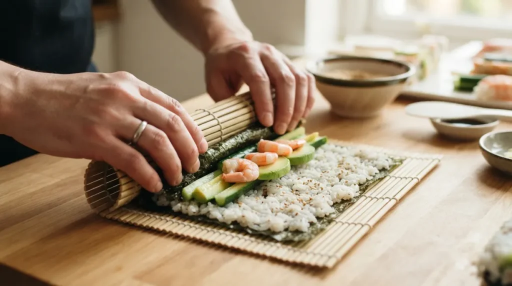 Cómo enrollar un maki de sushi casero con una esterilla
