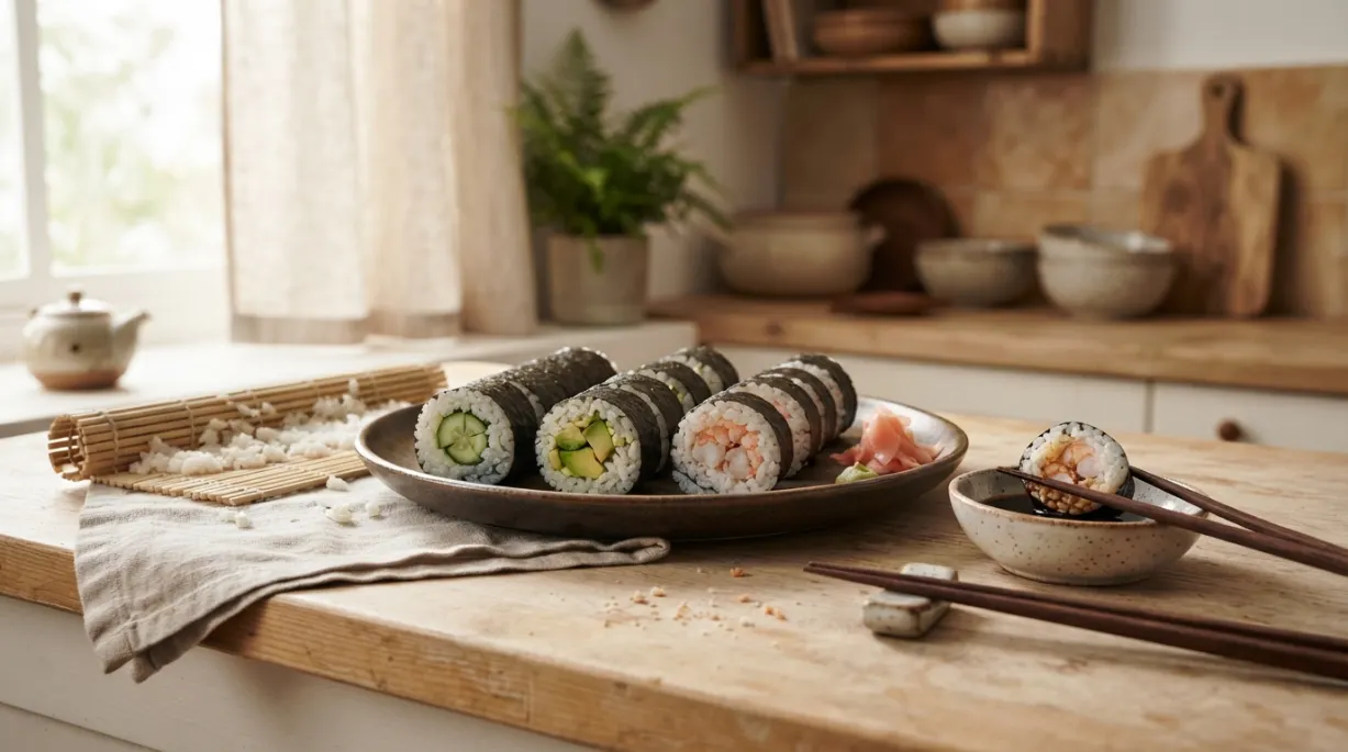 Sushi casero fácil preparado en casa con maki de varios rellenos