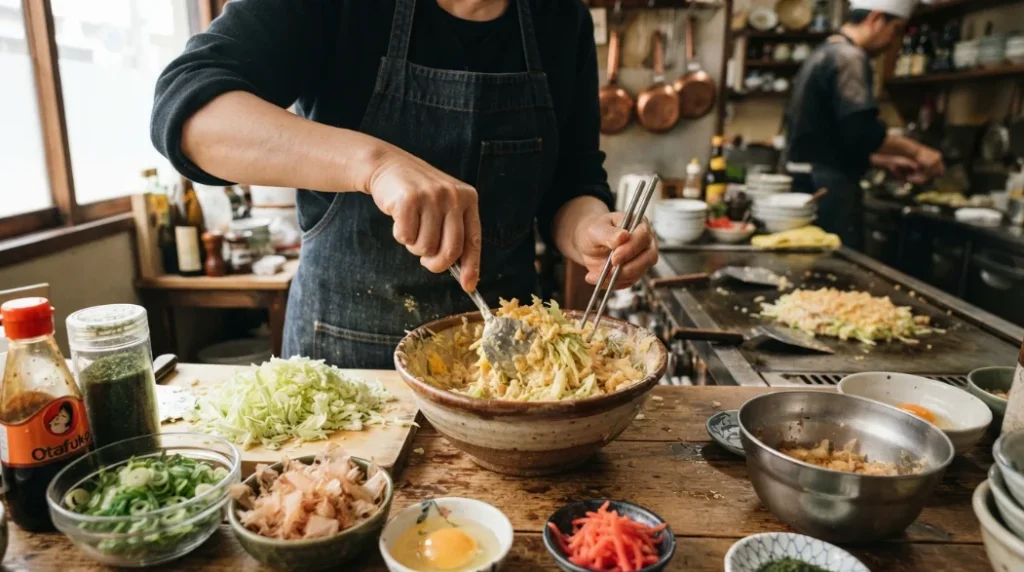 Ingredientes para preparar okonomiyaki en casa