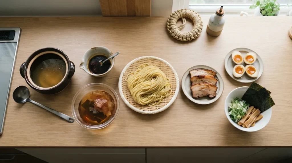 Caldo, tare, dashi, chashu, ajitama y fideos para ramen casero