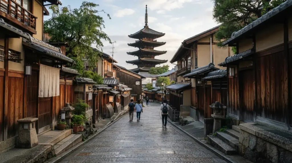 Calles tradicionales de Kioto durante una ruta de 14 días por Japón