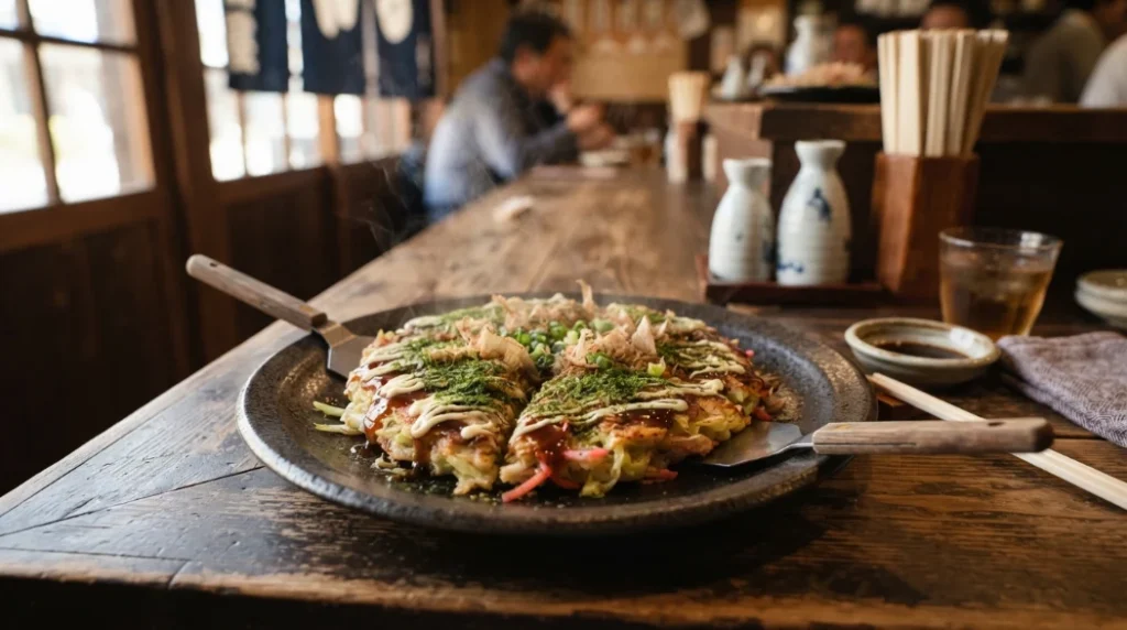 Okonomiyaki casero con ingredientes tradicionales japoneses
