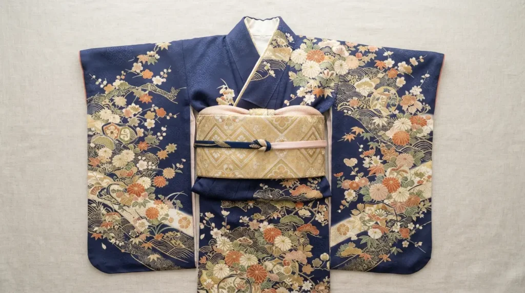 Partes y detalles de un kimono japonés tradicional