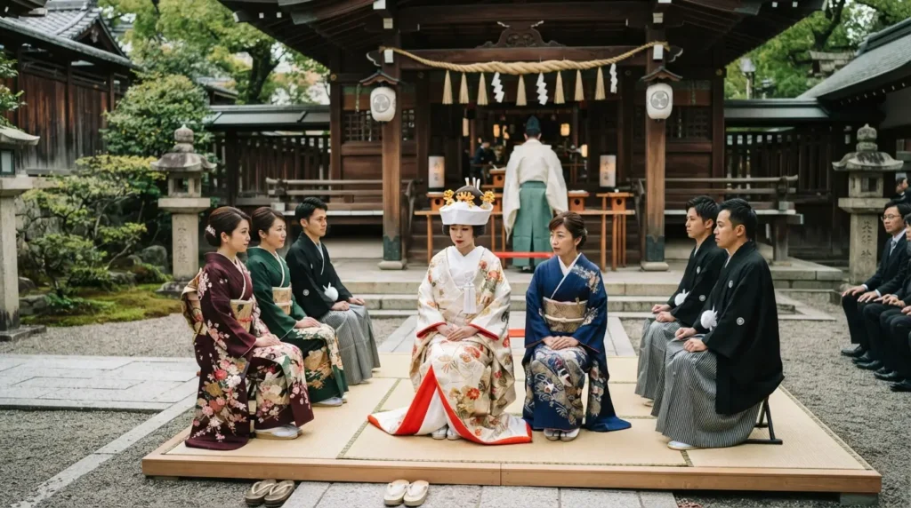 Personas usando kimono durante una celebración tradicional japonesa