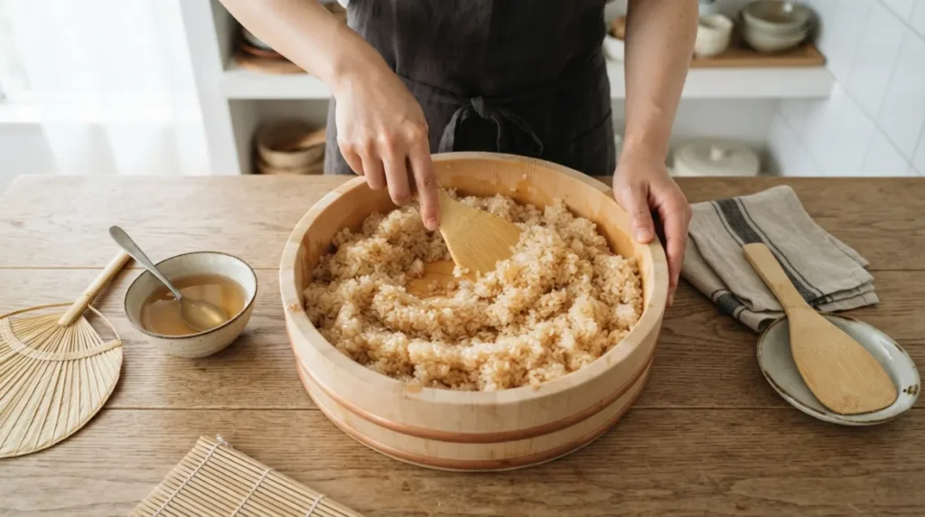 Preparación del arroz para sushi con vinagre de arroz