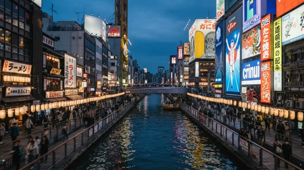 Dotonbori iluminado de noche durante una ruta de 2 o 3 días por Osaka